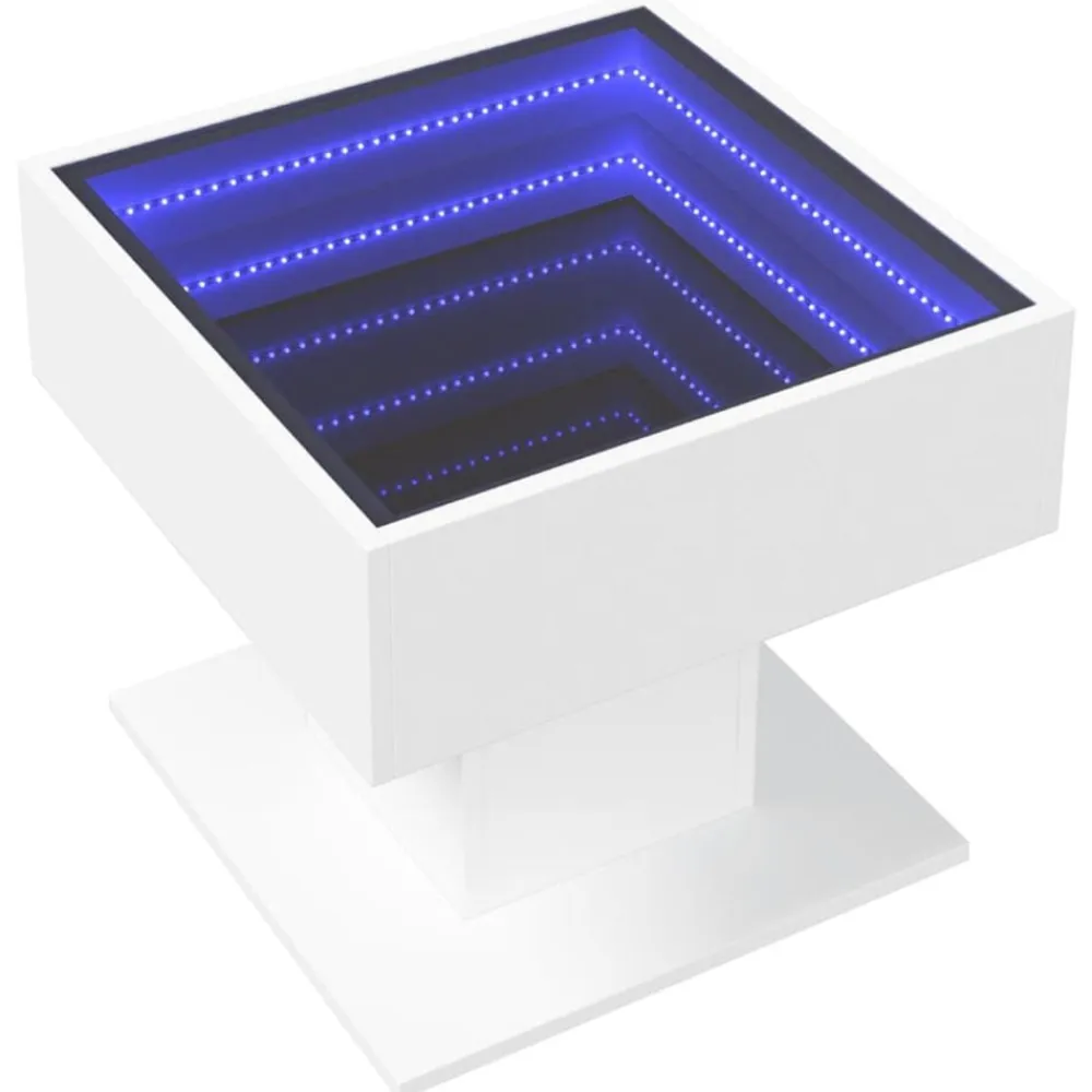 vidaXL Mesa de centro con luz LED madera ingeniería blanca 50x50x45 cm Blanco Best