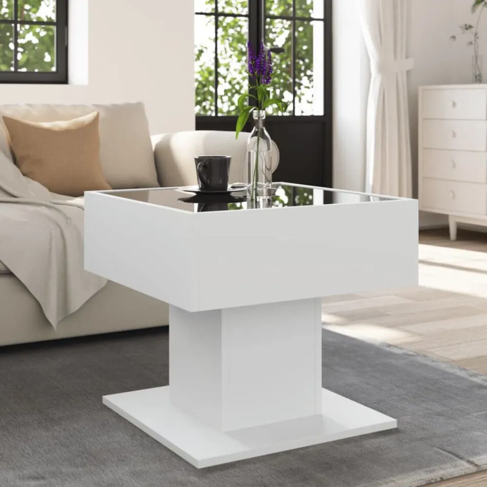 vidaXL Mesa de centro con luz LED madera ingeniería blanca 50x50x45 cm Blanco Best