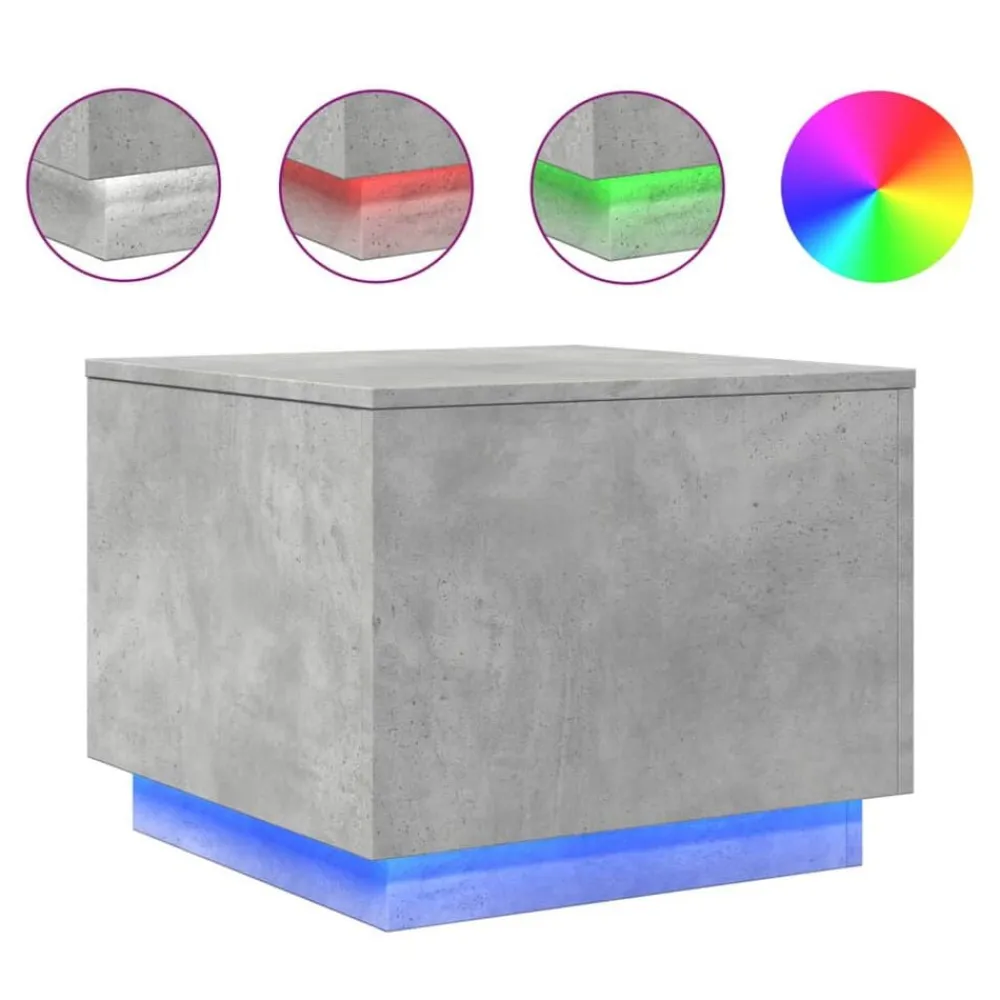 vidaXL Mesa de centro con luces LED gris hormigón 50x50x40 cm Gris hormigón Online