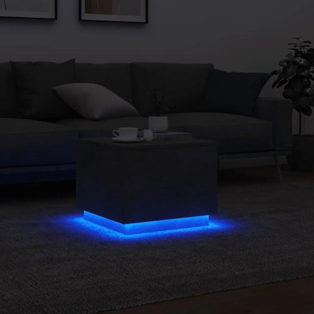 vidaXL Mesa de centro con luces LED gris hormigón 50x50x40 cm Gris hormigón Online