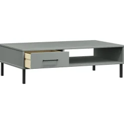 vidaXL Mesa de centro con patas de metal OSLO madera maciza pino Gris Best