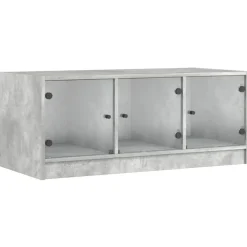 vidaXL Mesa de centro con puertas de vidrio grs hormigón 102x50x42 cm Gris hormigón Online