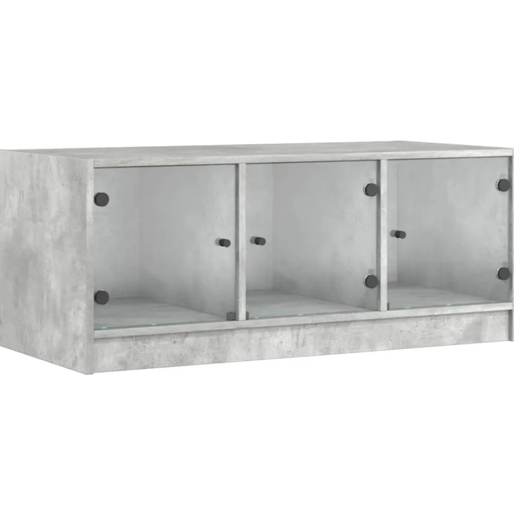 vidaXL Mesa de centro con puertas de vidrio grs hormigón 102x50x42 cm Gris hormigón Online