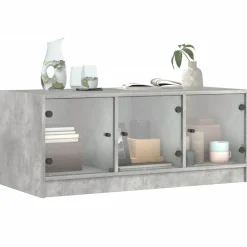 vidaXL Mesa de centro con puertas de vidrio grs hormigón 102x50x42 cm Gris hormigón Online