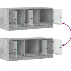 vidaXL Mesa de centro con puertas de vidrio grs hormigón 102x50x42 cm Gris hormigón Online