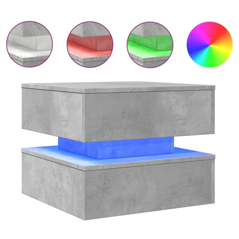 vidaXL Mesa de centro con luces LED gris hormigón 50x50x40 cm Gris hormigón New