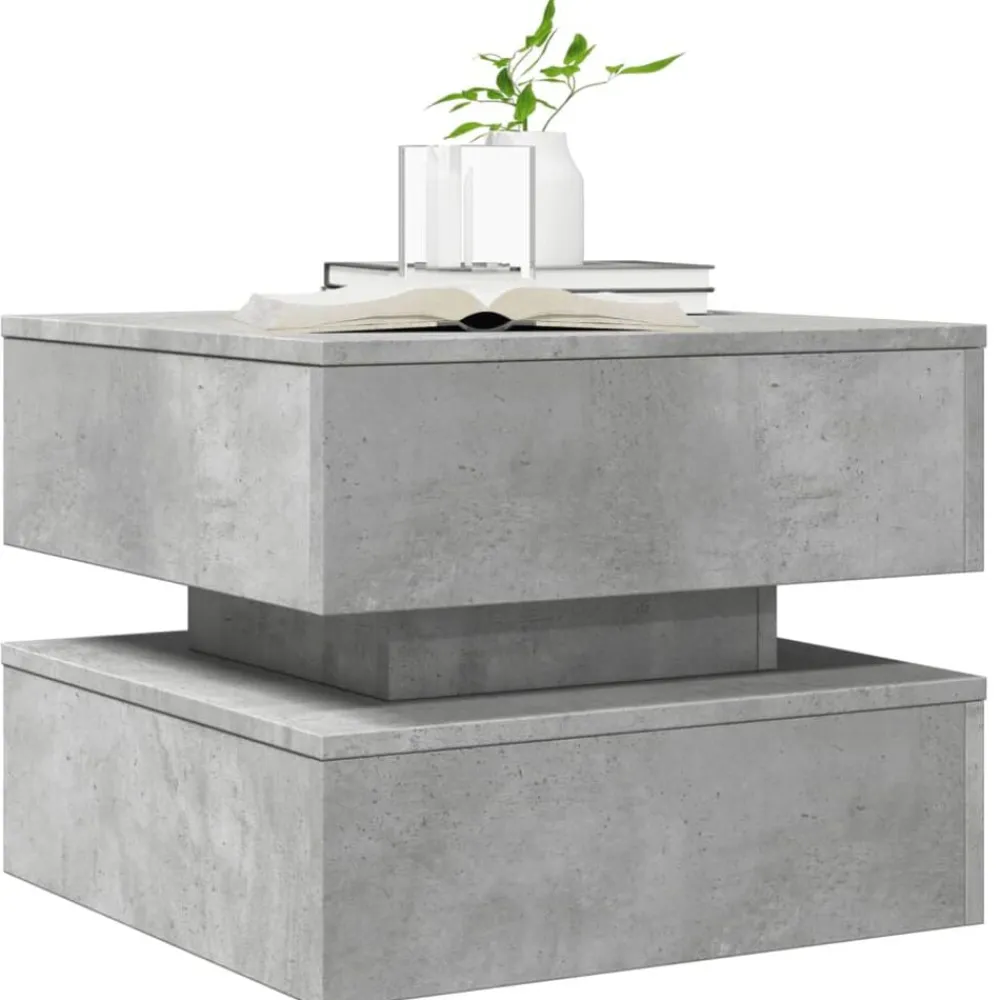 vidaXL Mesa de centro con luces LED gris hormigón 50x50x40 cm Gris hormigón New
