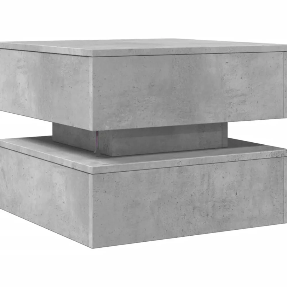 vidaXL Mesa de centro con luces LED gris hormigón 50x50x40 cm Gris hormigón New
