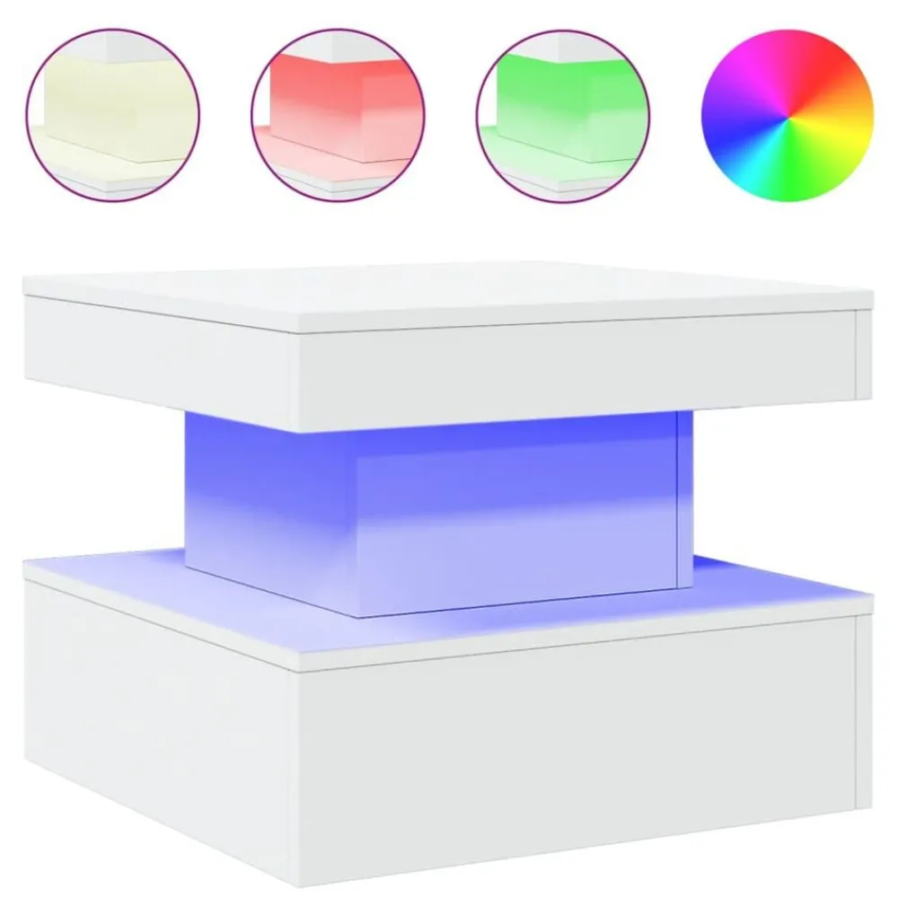 vidaXL Mesa de centro con luces LED 50x50x40 cm Blanco Hot