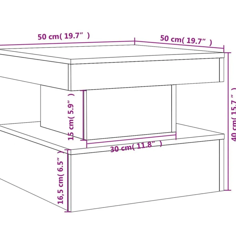 vidaXL Mesa de centro con luces LED 50x50x40 cm Blanco Hot