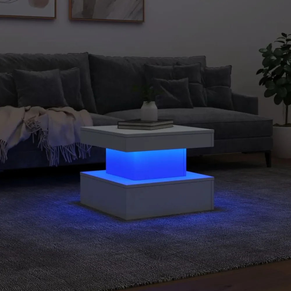 vidaXL Mesa de centro con luces LED 50x50x40 cm Blanco Hot