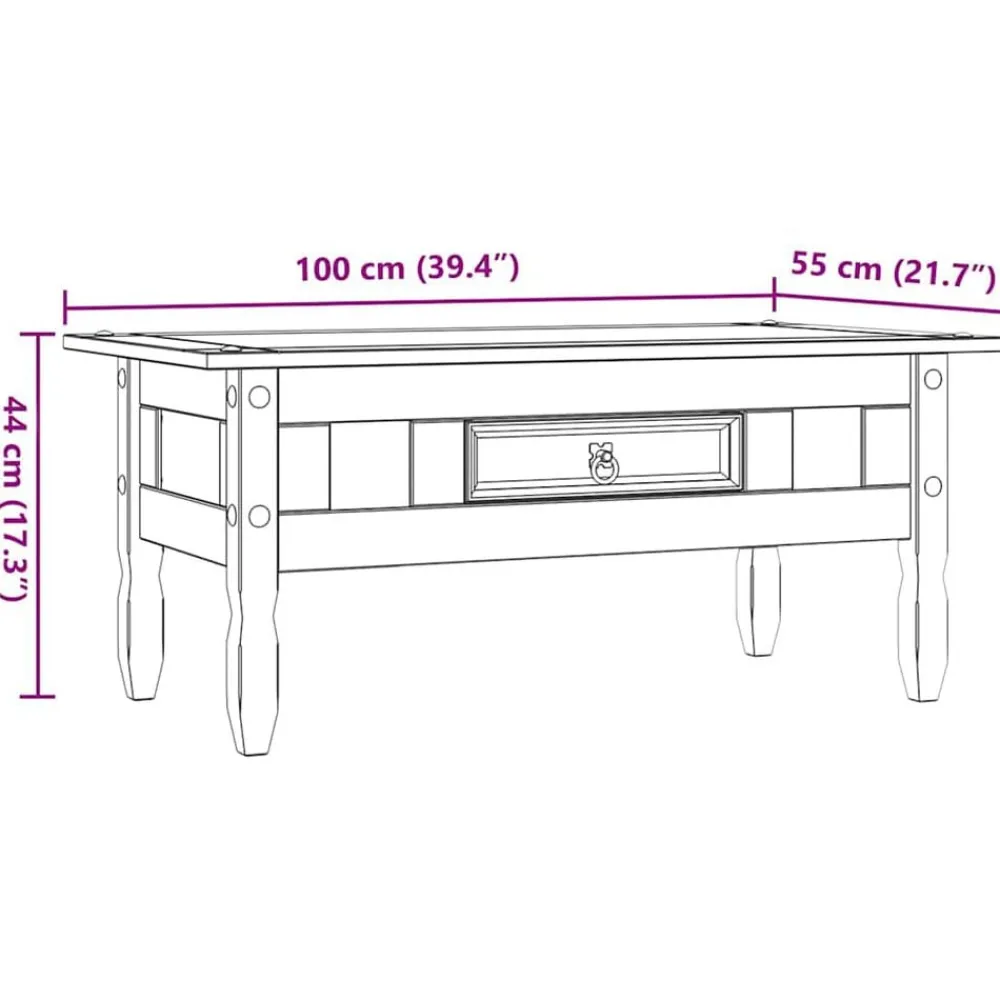 vidaXL Mesa de centro Corona Range pino mexicano 100x55x44 cm Blanco Discount