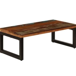 vidaXL Mesas-Mesa de centro de madera maciza reciclada y acero 100x50x35 cm
