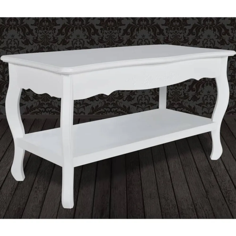 vidaXL Mesas-Mesa de centro de 2 niveles de MDF blanca