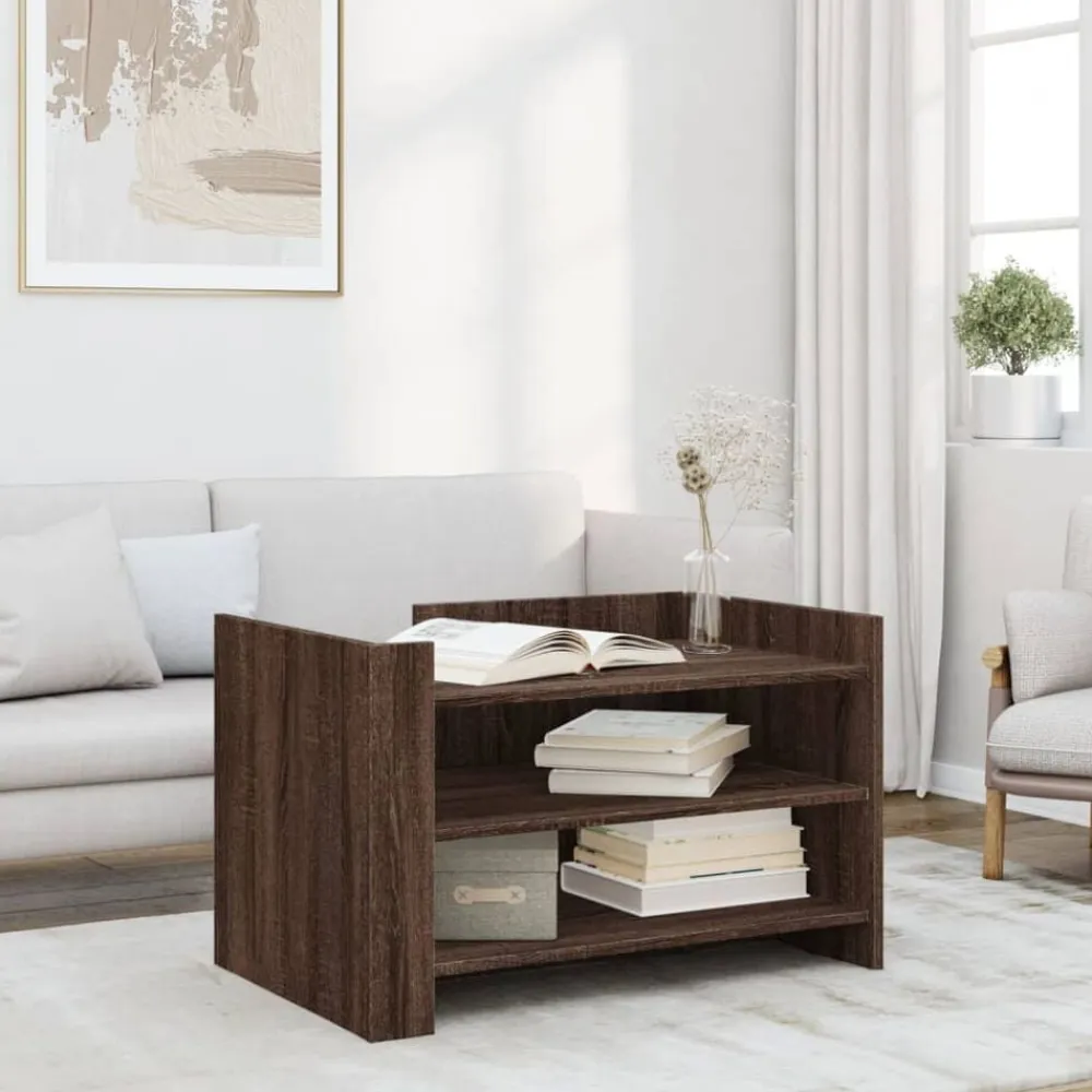 vidaXL Mesas-Mesa de centro de madera de ingeniería marrón roble 80x50x50 cm