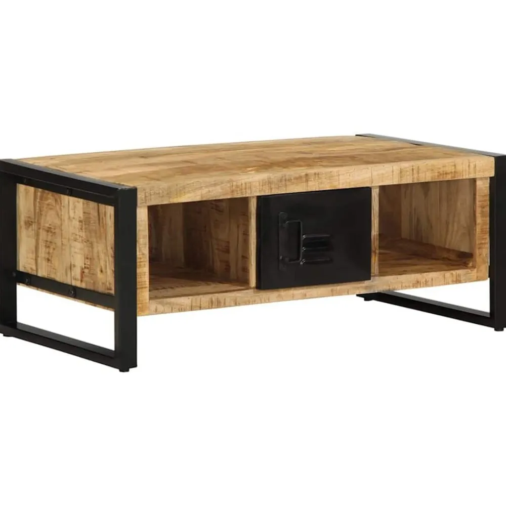 vidaXL Mesa de centro de madera maciza de mango rugosa 90x50x36 cm Outlet
