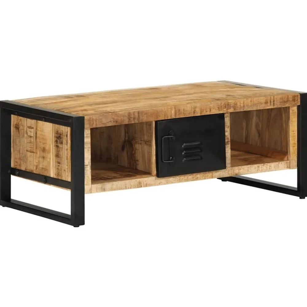 vidaXL Mesa de centro de madera maciza de mango rugosa 90x50x36 cm Outlet