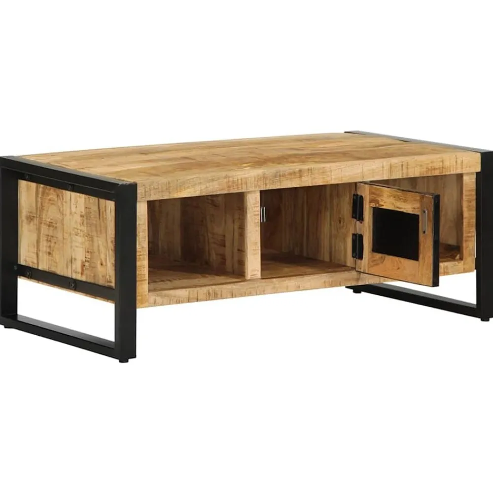 vidaXL Mesa de centro de madera maciza de mango rugosa 90x50x36 cm Outlet