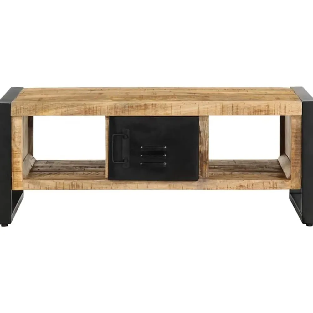 vidaXL Mesa de centro de madera maciza de mango rugosa 90x50x36 cm Outlet