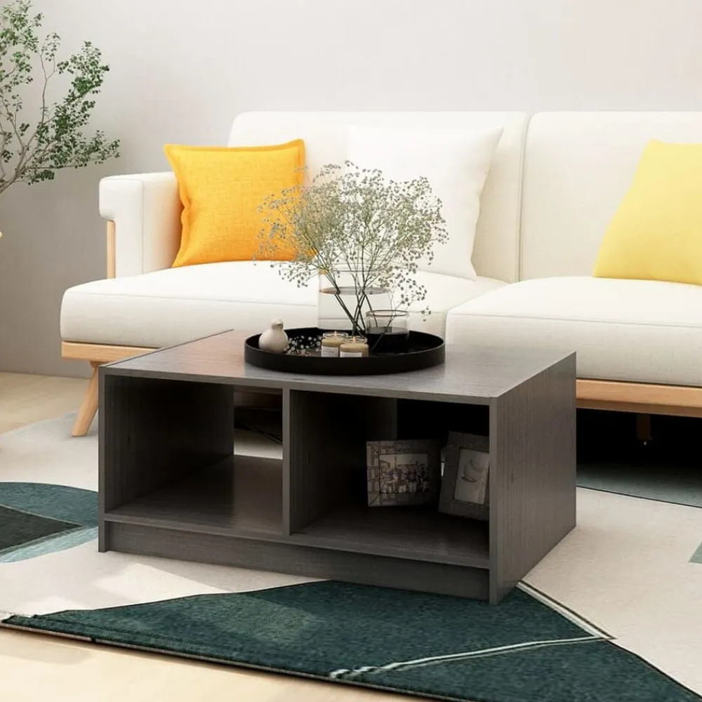 vidaXL Mesa de centro de madera maciza de pino 75x50x33,5 cm Gris Sale