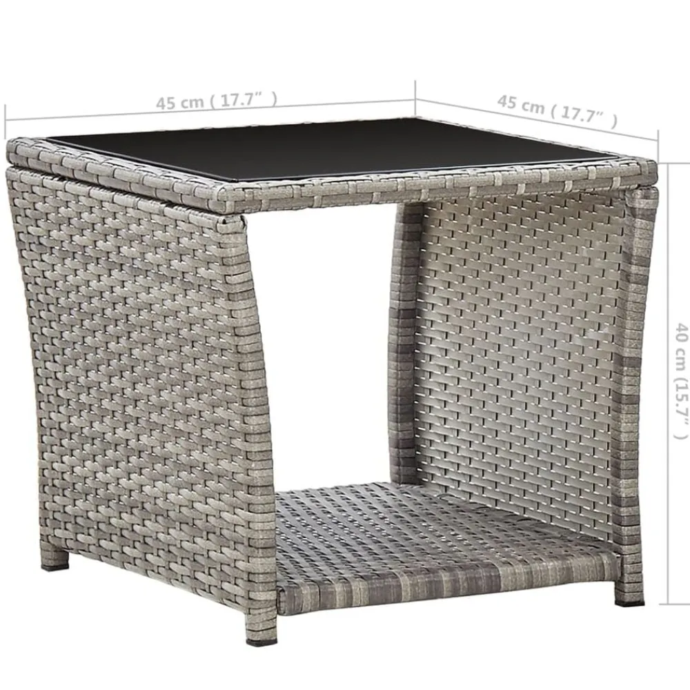 vidaXL Muebles De Jardín-Mesa de centro de ratán sintético y vidrio 45x45x40 cm