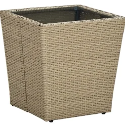 vidaXL Mesa de centro de ratán PE vidrio templado 41,5x41,5x44cm Beige Sale