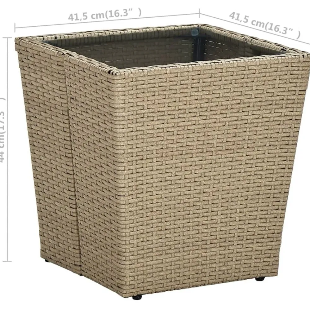vidaXL Mesa de centro de ratán PE vidrio templado 41,5x41,5x44cm Beige Sale
