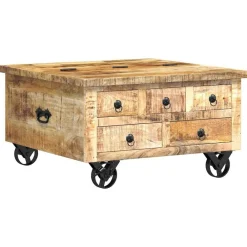 vidaXL Mesas-Mesa de centro de madera de mango rugosa 70x70x40 cm