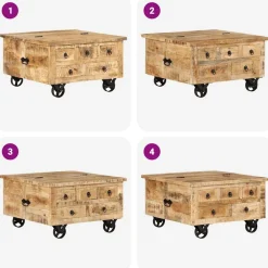 vidaXL Mesas-Mesa de centro de madera de mango rugosa 70x70x40 cm