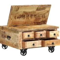 vidaXL Mesas-Mesa de centro de madera de mango rugosa 70x70x40 cm