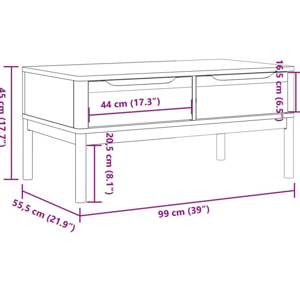 vidaXL Mesas-Mesa de centro FLORO madera de pino marrón cera 99x55,5x45 cm
