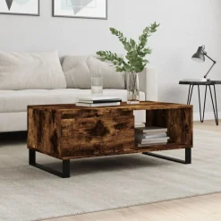 vidaXL Mesa de centro madera contrachapada 90x50x36,5 cm Roble ahumado New