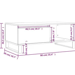 vidaXL Mesa de centro madera contrachapada 90x50x36,5 cm Roble ahumado New