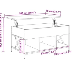 vidaXL Mesas-Mesa de centro madera ingeniería metal 100x55x50cm