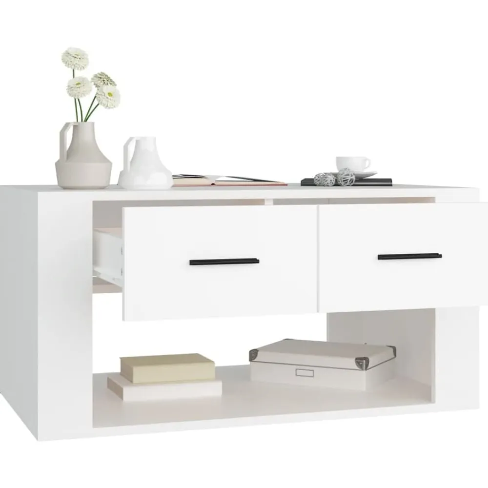 vidaXL Mesa de centro madera contrachapada blanca 80x50x40 cm Blanco