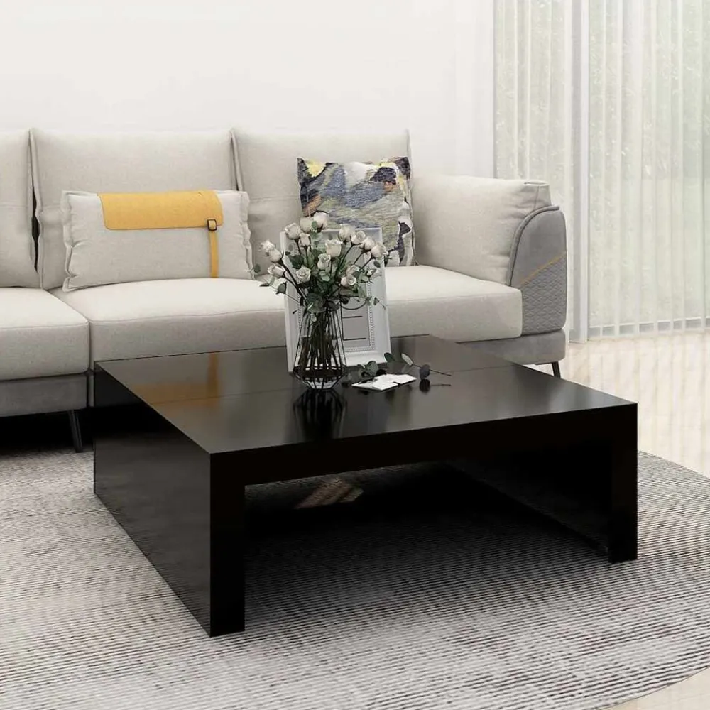 vidaXL Mesa de centro madera contrachapada 100x100x35 cm Negro New