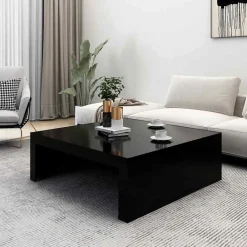vidaXL Mesa de centro madera contrachapada 100x100x35 cm Negro New