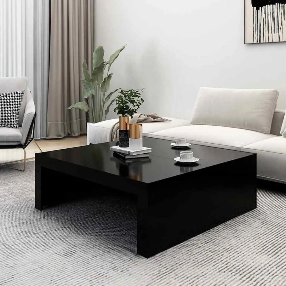 vidaXL Mesa de centro madera contrachapada 100x100x35 cm Negro New