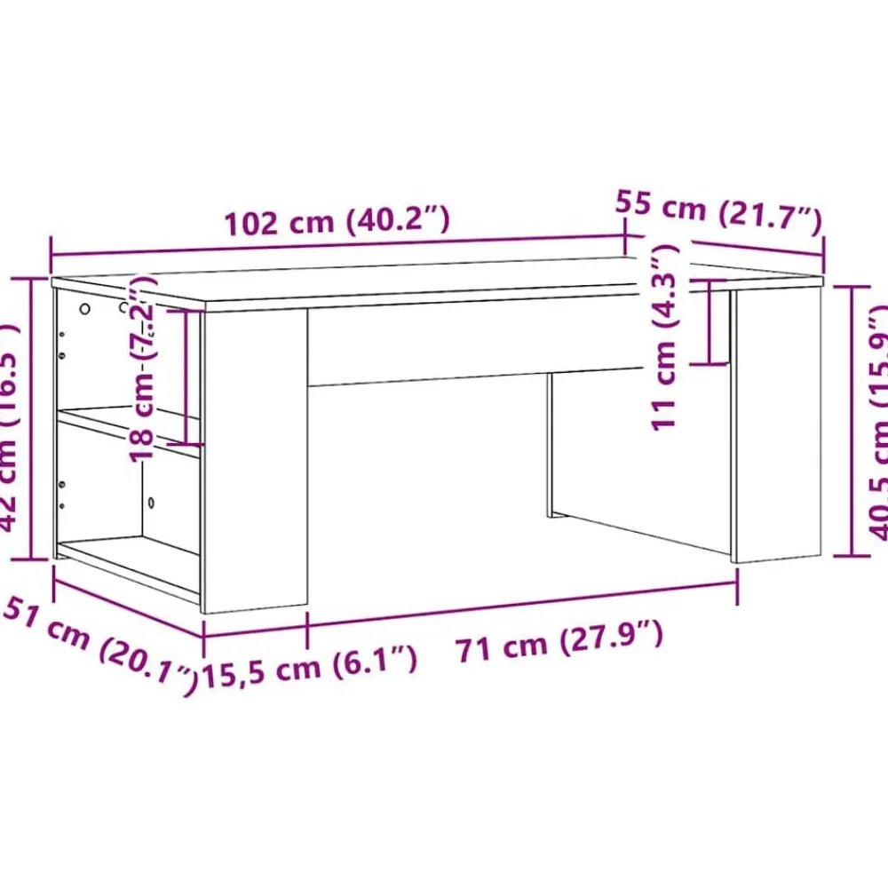 vidaXL Mesa de centro madera de ingeniería 102x55x42 cm Roble ahumado Online