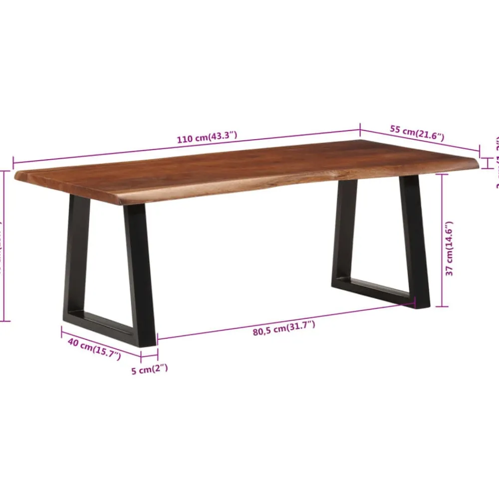 vidaXL Mesa de centro madera maciza de acacia marrón miel 110x55x40 cm Marrón miel