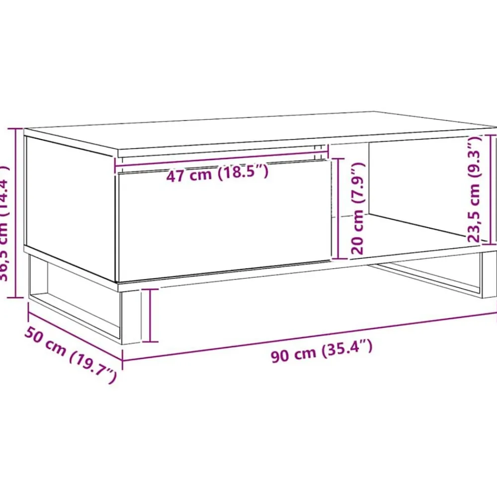 vidaXL Mesa de centro madera de ingeniería 90x50x36,5 cm Roble artisan Clearance