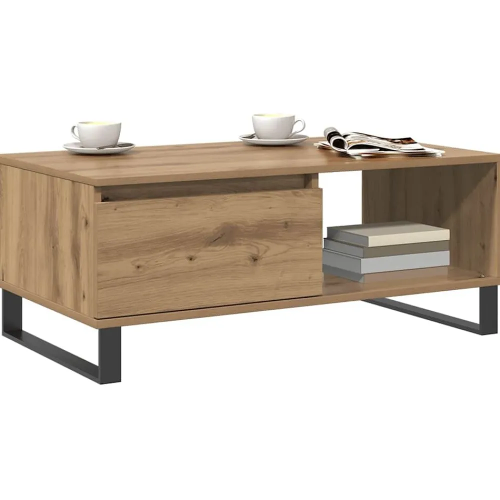 vidaXL Mesa de centro madera de ingeniería 90x50x36,5 cm Roble artisan Clearance