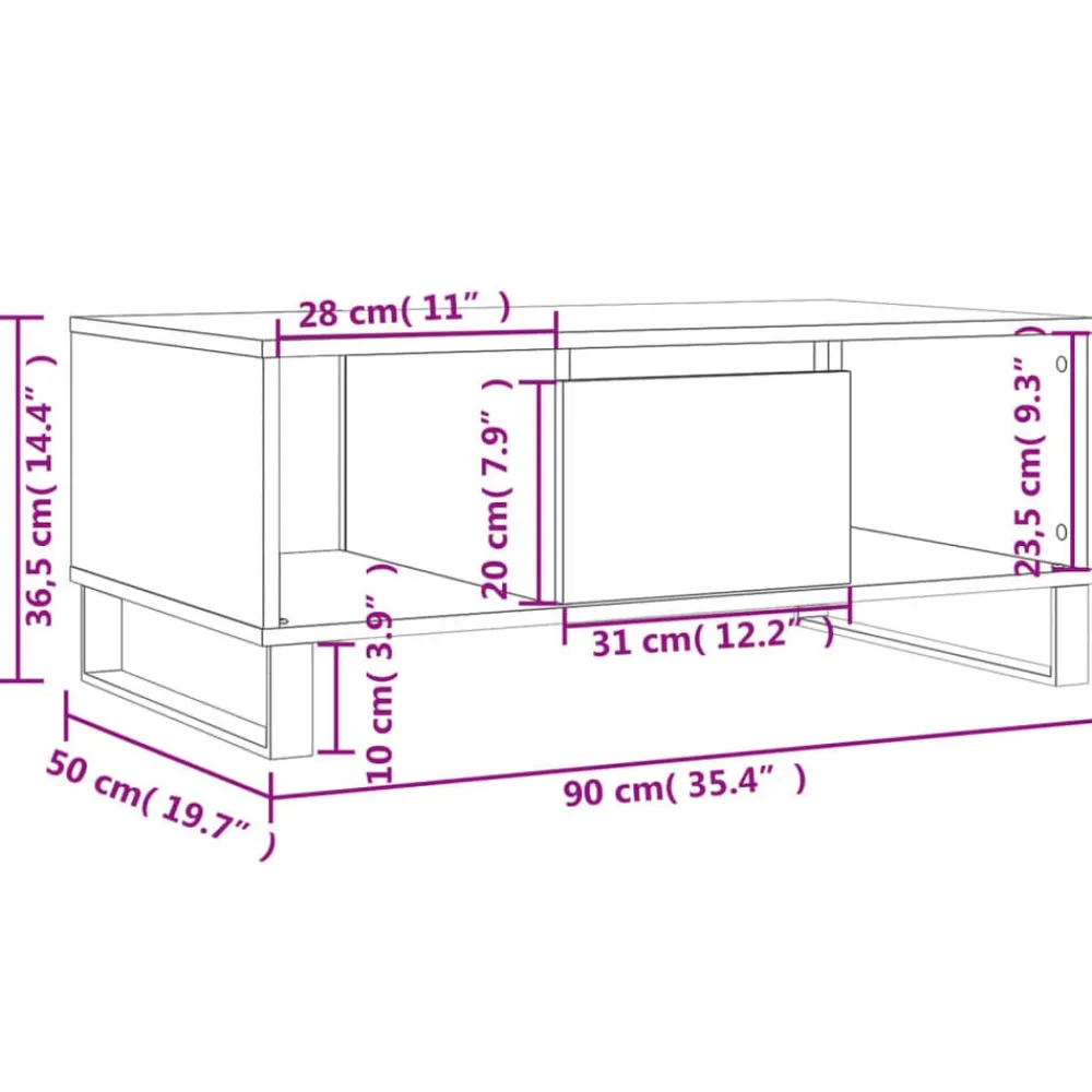 vidaXL Mesas-Mesa de centro madera contrachapada 90x50x36,5 cm