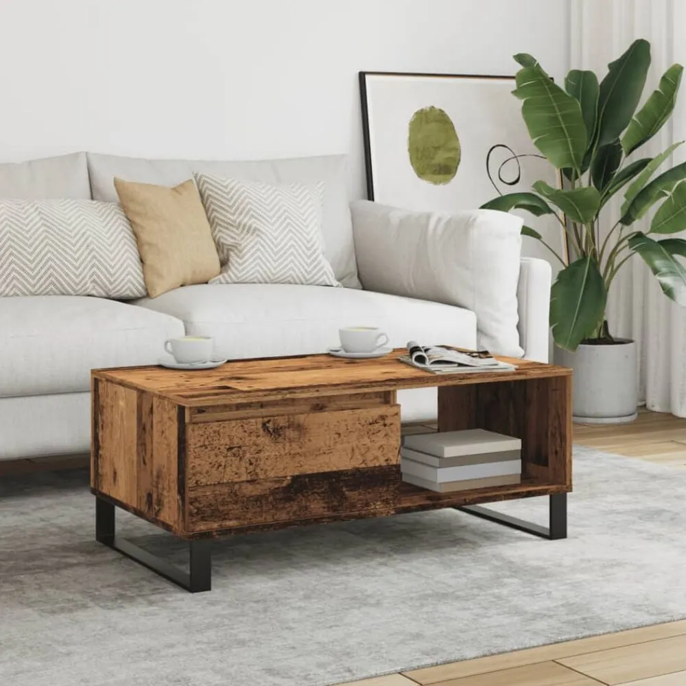vidaXL Mesa de centro madera de ingeniería envejecida 90x50x36,5 cm Madera antigua Best