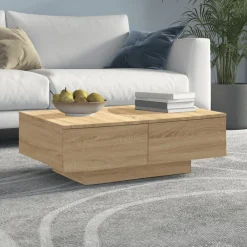 vidaXL Mesas-Mesa de centro madera contrachapada color roble 90x60x31 cm