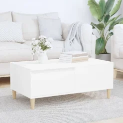 vidaXL Mesa de centro madera contrachapada 90x50x36,5 cm Blanco Clearance