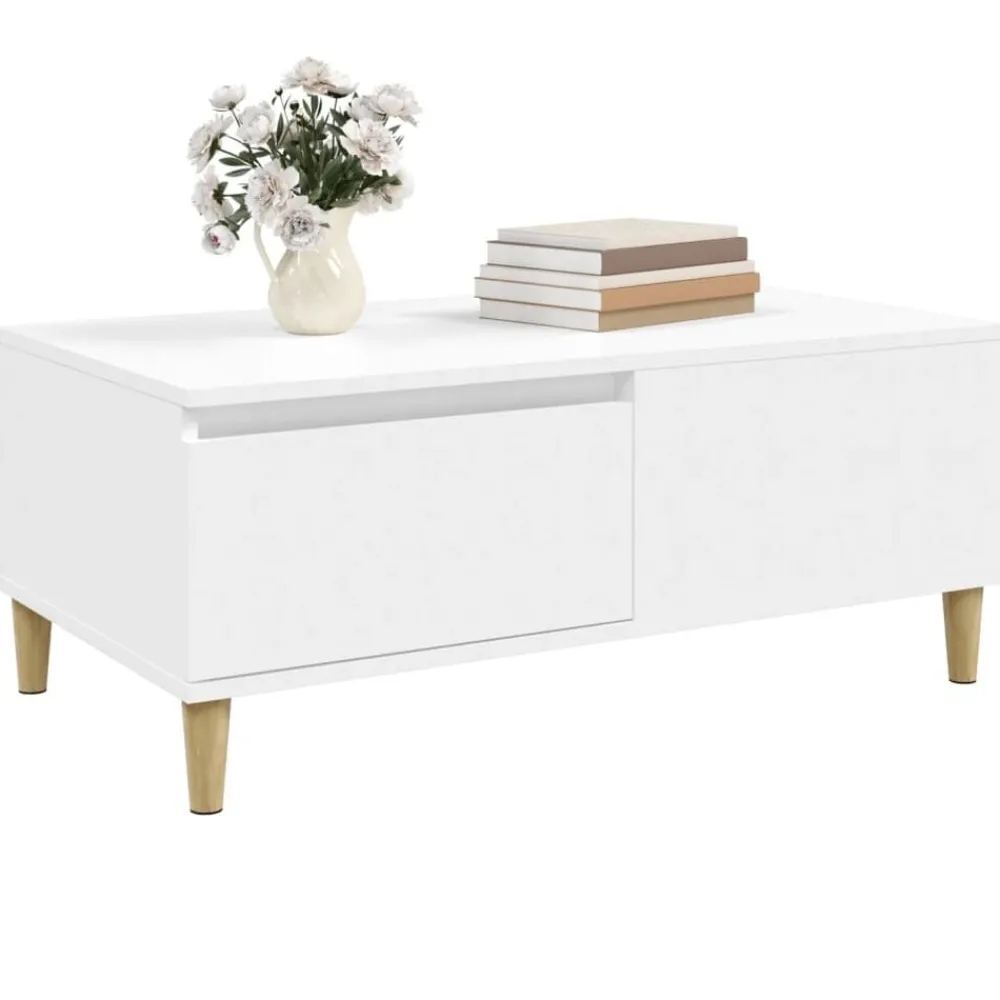 vidaXL Mesa de centro madera contrachapada 90x50x36,5 cm Blanco Clearance