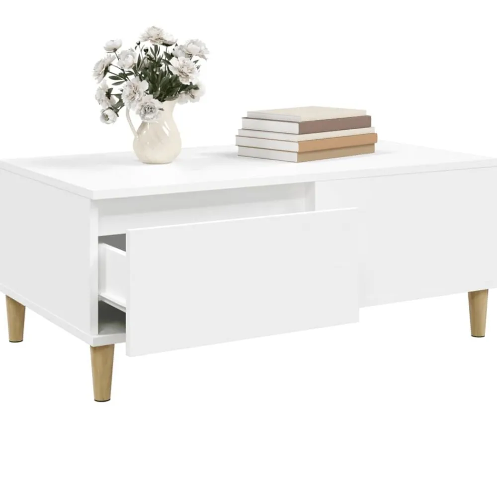 vidaXL Mesa de centro madera contrachapada 90x50x36,5 cm Blanco Clearance