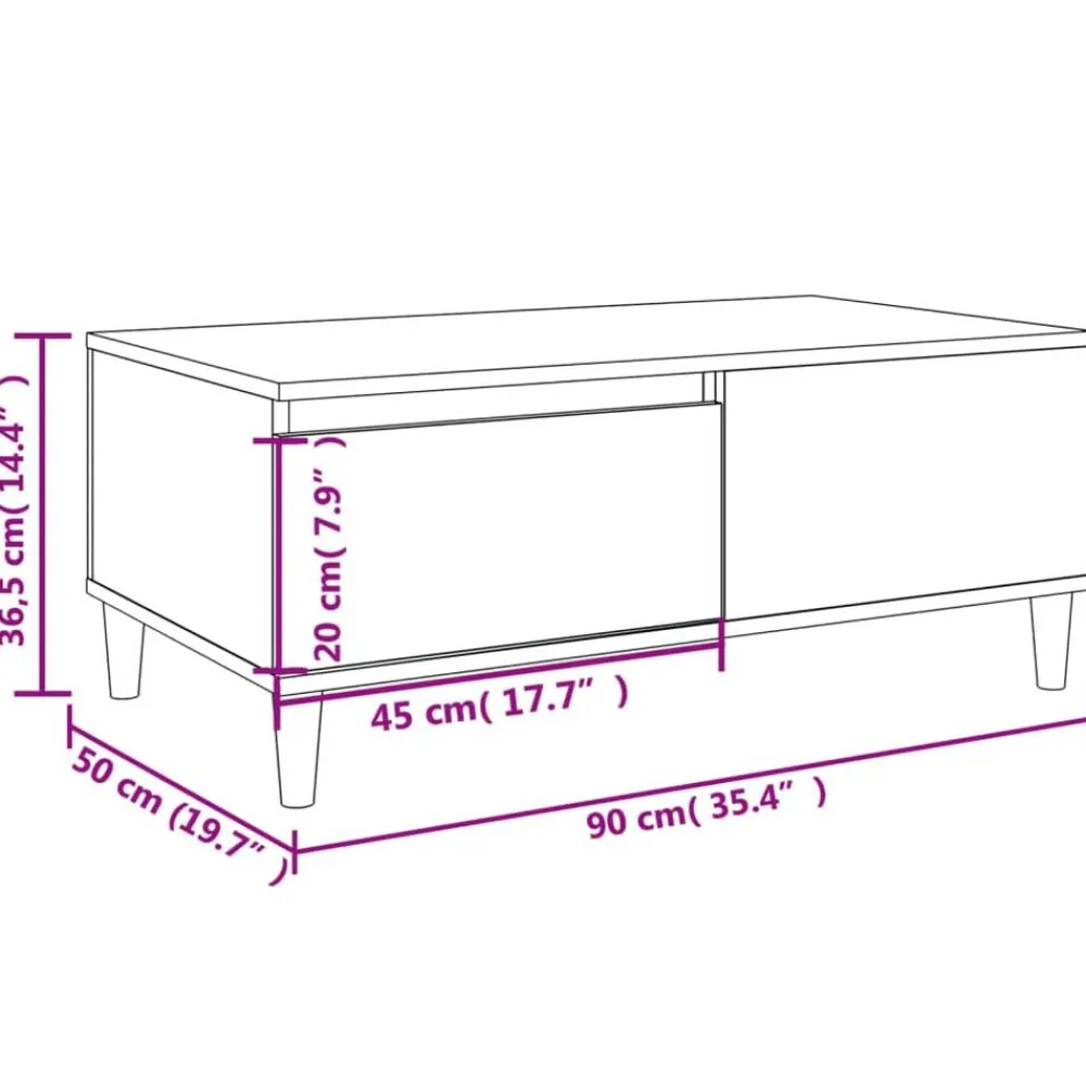 vidaXL Mesa de centro madera contrachapada 90x50x36,5 cm Blanco Clearance