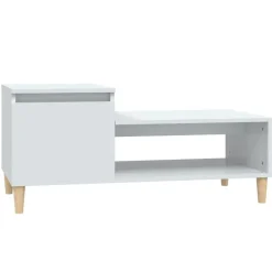 vidaXL Mesas-Mesa de centro madera contrachapada blanco brillo 100x50x45 cm